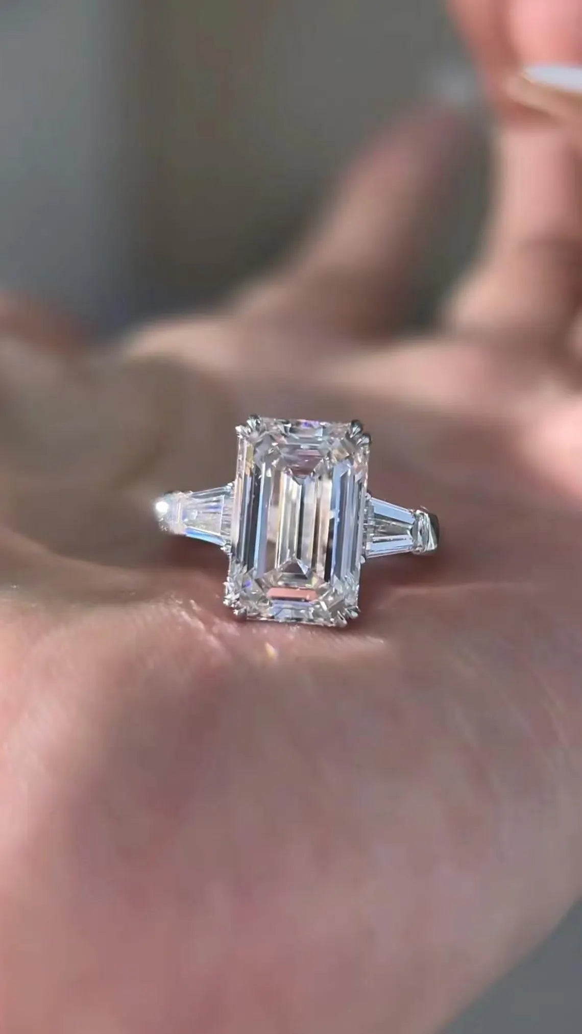 5ct Emerald Cut Three Stone Engagement Ring